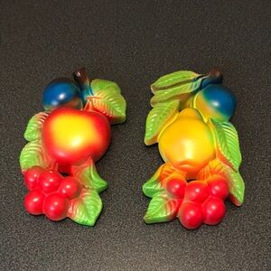 Vintage Chalkware Fruit Wall Hanging Set Stamped Miller Studio, 1974 Apple Pear